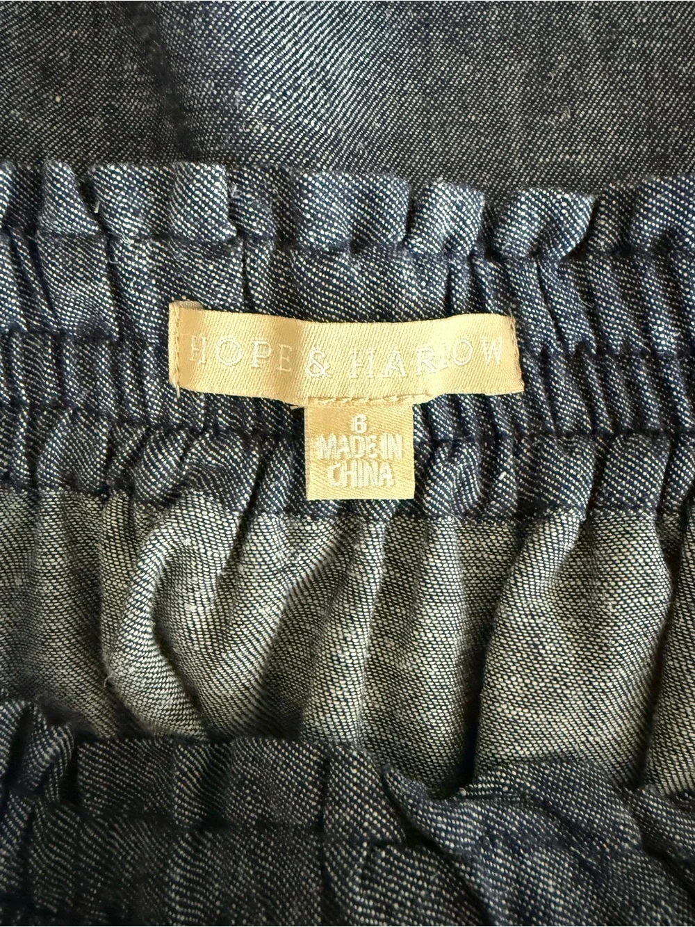 Hope & Harlow Linen Blend Off Shoulder Bell Sleeve Fringe Trim Denim Dress SZ 6
